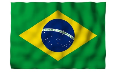 Waving flag of Brazil. Ordem e Progresso. Order and progress. Rio de Janeiro. South America. State symbol. 3d illustration