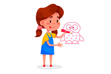 Kids characters are drawing on white walls. Children international day. Summer children activities. 