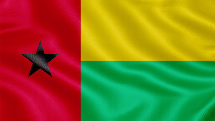 Flag of Guinea bissau. Realistic waving flag 3D render illustration with highly detailed fabric texture.
