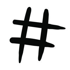 Hashtag. Doodle style and black color. Hand drawn. Black icon isolated on white background. Vector EPS 10. Abstract elements for business infographic.  Tools for social media.

