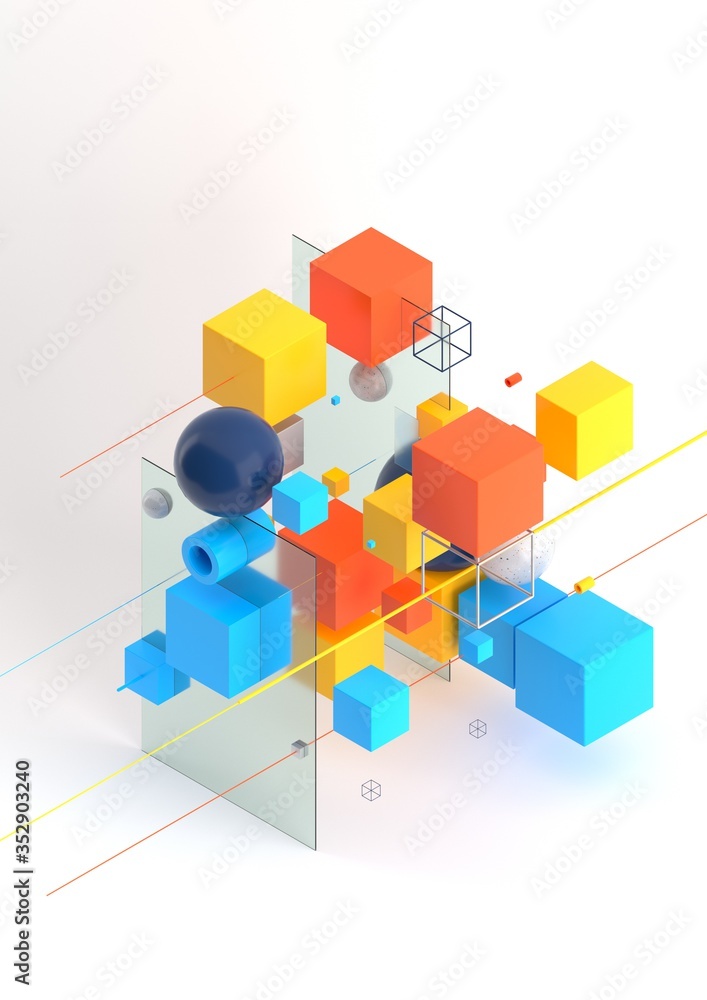 Leinwandbilder abstract 3d render visualization background, template modern composition of geometric shapes in isom