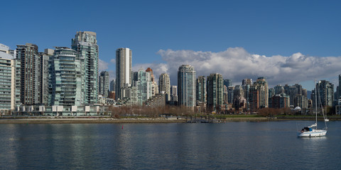 Fototapeta na wymiar Buildings at the waterfront, Vancouver, Lower Mainland, British Columbia, Canada