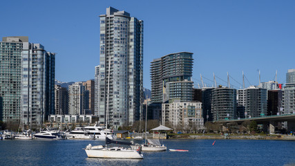 Fototapeta na wymiar Boats at a marina, Vancouver, Lower Mainland, British Columbia, Canada