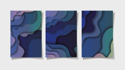 Blue waves backgrounds frames vector design