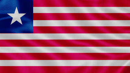 Flag of Liberia. Realistic waving flag 3D render illustration with highly detailed fabric texture.
