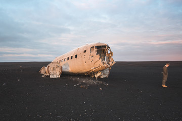 Fototapeta na wymiar Plane crashed on the beach in Iceland