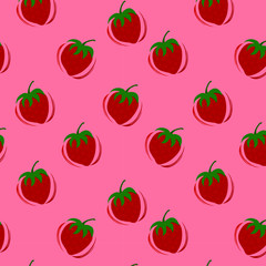 Red juicy strawberry pattern on a pink background
