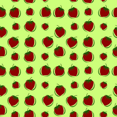 Red juicy strawberry pattern on a green background