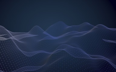Abstract landscape on a blue background. Cyberspace grid. hi tech network. 3d technology illustration. 3D illustration