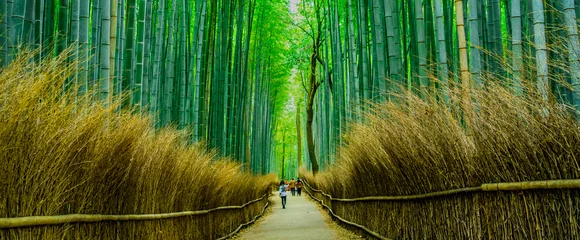 Fotobehang Arashiyama Bamboo Forest, de populairste toeristische bestemmingen van Kyoto ~ © 拓也 神崎