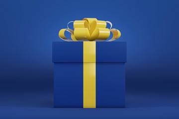 3D render of a blue gift box on a blue background