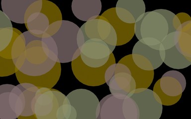 Multicolored translucent circles on a dark background. Yellow tones. 3D illustration