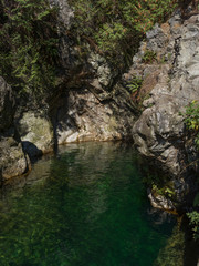 Fototapeta na wymiar Swimming hole in Lynn Canyon Park, North Vancouver, Vancouver, Lower Mainland, British Columbia, Canada