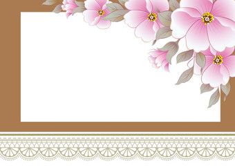 Greeting card with flowers and sheet of paper. Place for text. Vector illustration