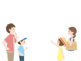 Fototapeta premium 夏と家族のイラスト 余白スペース