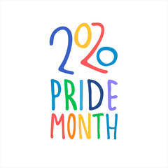 Pride Month 2020. Month of sexual diversity celebrations. Sex minorities self-affirmation concept. Hand-lettered rainbow-colored logo