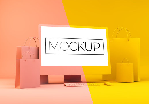 Shopping Concept with Computer Mockup