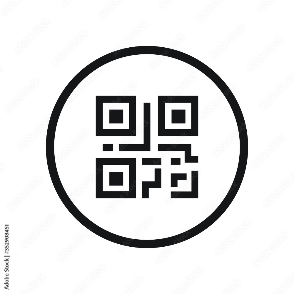 Poster scanning black round simple qarcode on phone screen icon, ecommence interface concept elements, app 