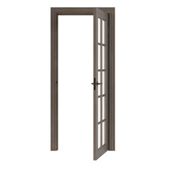 Wooden door isolated on white background. 3D rendering.