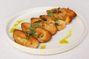 Baked mussels with cheese garlic and herbs in shells