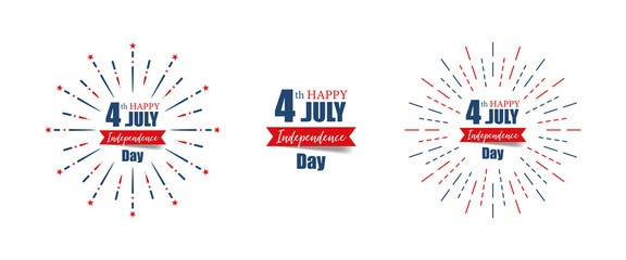 4th July Independence Day. Happy Independence Day of United States of America calligraphy background. Set of banner Independence Day with firework. Vector illustration - obrazy, fototapety, plakaty