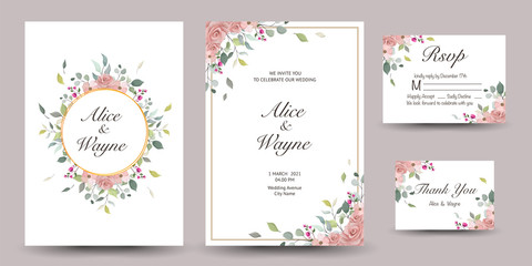Fototapeta na wymiar et of decorative greeting card or invitation with floral design