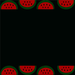 Vector watermelon pattern on drak green background.