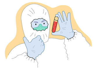 Scientist looks at the capsule with  vaccine. Concept of working on coronavirus vaccine.Research of vaccines and cures coronavirus.  scientist in medical mask .