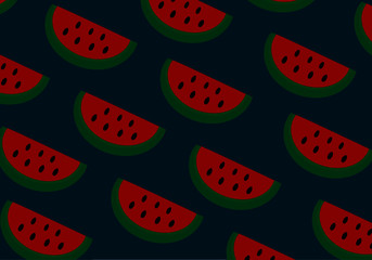 Vector watermelon pattern on drak blue background.