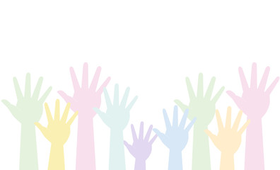 Many hands are pulled up (work, vacancies, help, society). Vector image, icon.