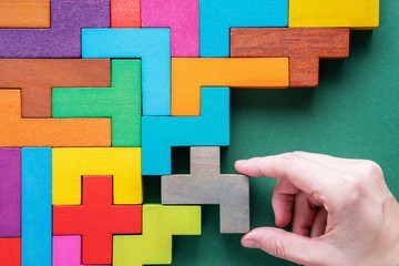 Top view on colorful wooden blocks.