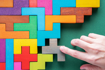 Top view on colorful wooden blocks.