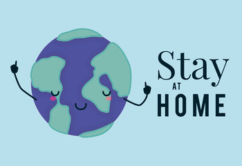 Stay at home and kawaii world cartoon vector design