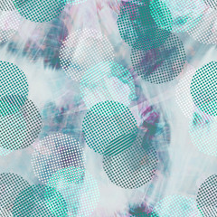 Blots seamless pattern with geometric elements. Watercolor background.