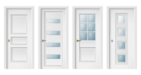 Realistic 3D home and office entry doors. Vector doors design icon set isolated on white background