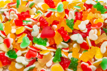 Assorted gummy candies. Top view. Jelly  sweets.