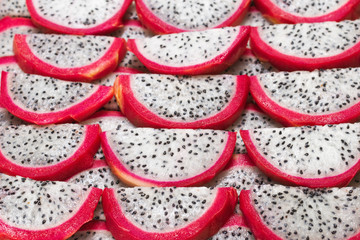 Sweet tasty dragon fruit or pitaya slices.