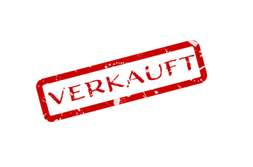 Verkauft German sign in red stamp vector in grunge to symbolize sold items in business and retail.