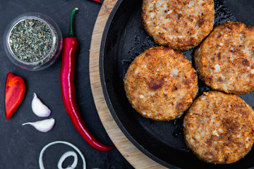 Juicy Meat cutlets on pan