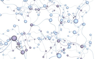 Neural network. Social network. Futuristic dna, deoxyribonucleic acid. Abstract molecule, cell illustration, mycelium. White background. 3D illustration