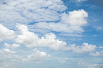 Obraz premium blue sky and white fluffy cloud horizon outdoor for background.