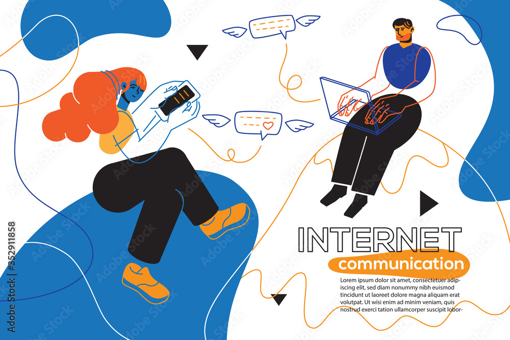 Poster internet communication - colorful flat design style web banner