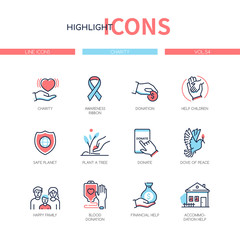 Charity concept - line design style icons set