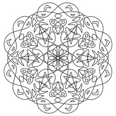 Circular pattern in form of mandala for Henna Mehndi or tattoo decoration. Decorative ornament in ethnic oriental style. Coloring book page. Vector illustration, isolated on white background. 