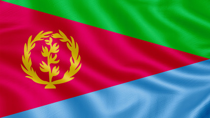 Flag of Eritrea. Realistic waving flag 3D render illustration with highly detailed fabric texture.