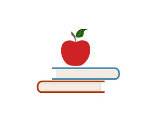 Books and apple isolated on white background. Vector, icon.