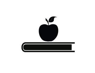 Books and apple isolated on white background. Vector, icon.