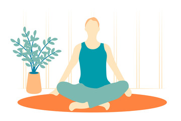 Fototapeta na wymiar Yoga meditation lotus illustration, stay home. Mediation while quarantine. Transparent background. 