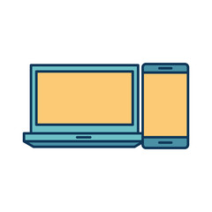 digital laptop and smartphone line and fill style icon vector design