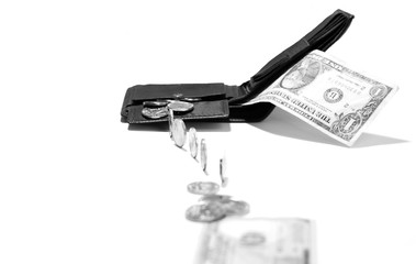 running out of money in your wallet, change and small bills that were left in your wallet